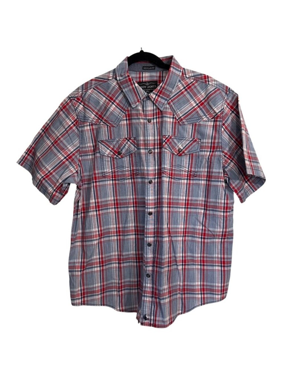 Cody James Mens Red & Blue Plaid Western Shirt XL Regular Fit Short Sleeve 100%